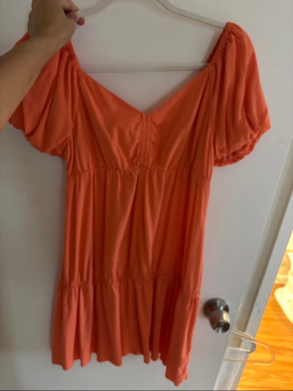 Abound brand  Women’s Orange Short Sleeve V-Neck Babydoll Dress